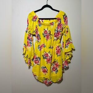 Love J Yellow Floral open shoulders Formal Dress